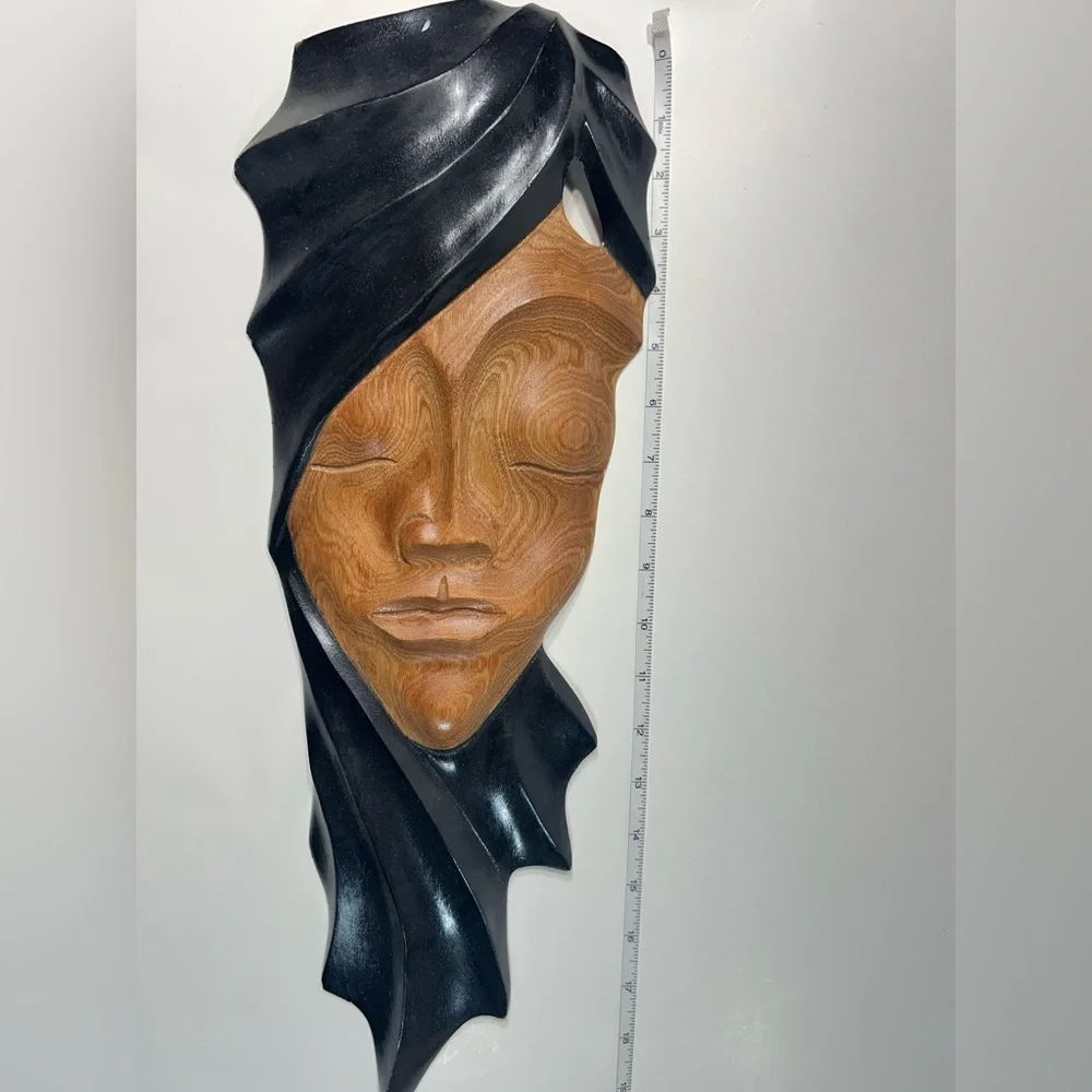 Carved Wooden Sculpture Womans Face - Picture 2 of 9